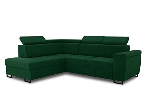 Sofnet Ecksofa Natan mit Schlaffunktion und einstellbare Kopfstützen - Wohnlandschaft mit Metallfüßen, Couchgarnitur, Bettkasten, Sofagarnitur, Sofa (Ecksofa Links, Grün (Kronos 19)) Sofnet Ecksofa Natan mit Schlaffunktion und einstellbare Kopfstützen - Wohnlandschaft mit Metallfüßen, Couchgarnitur, Bettkasten, Sofagarnitur, Sofa (Ecksofa Links, Grün (Kronos 19))