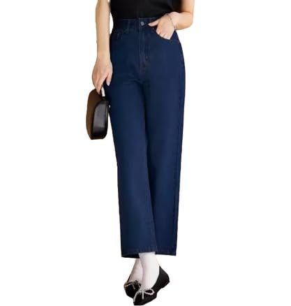 linaria Women's Mid Waist Wide Leg Baggy Jeans, Dark Blue, Loose Fit (in, Numeric, 34, Regular, Dark Blue)-picture-53