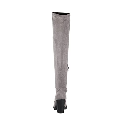 Elara Damen Stiefel Overknee High Heels Absatz Chunkyrayan E4835 Grey-39