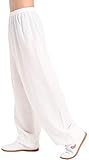 ZZ Tai Chi Hose Herren Damen Kampfsport Hose Kung Fu Bambus Baumwolle Leinen Hose,Weiß-L