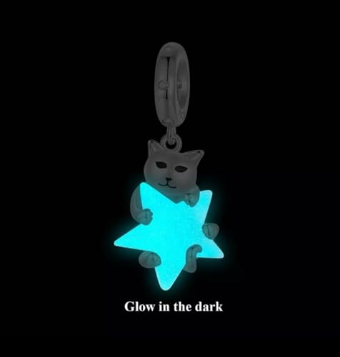 Charm de gato luminoso de plata 925 compatible con pulsera de abalorios 3