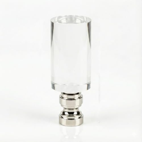 Image of Royal Designs, Inc. F-5039L-1 Clear Lucite Lamp Finial, 1.25 x 2.5 inch, Tall Cylinder with Polished Silver Base