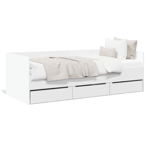 Festnight Divano Letto Singolo, Struttura Divano Letto, Letto Singolo con Contenitore, Divano Letto con Cassetti, in Legno Multistrato Bianco 90x200 cm