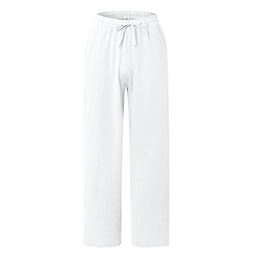 Linen Pants for Men Casual Linen Pants Loose Fit Elastic Drawstring Waist Straight Legs Summer Yoga Beach Long Pants3