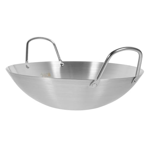 Wok de acero inoxidable con doble mango y fondo plano