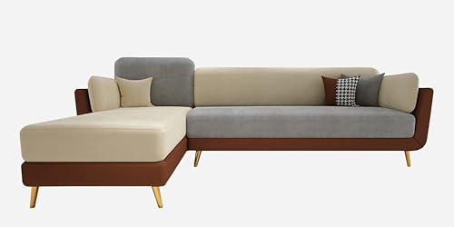 Image of Black Wood Modern Velvet RHS Sectional Sofa (3 + Lounger) with Extra Luxury Comfort for Bedroom, Living Room, Dining Room, Drawing Room, Home Office in Bug Resistant Wood Structure