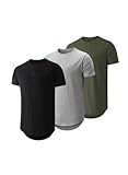 Dokotoo Men Mens Muscle T Shirts Casual Longline Short Sleeve Multipack Crew Hipster Slim Fit Dress Hawaiian Basic Fishing Golf Beach Swim Workout Athletic Tees Black/Light Gray/Army Green X-Large