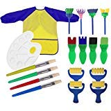 Kids Painting Drawing Tools Waterproof Art Smock Aprons,26 Alphabets,Mini Flower Sponge Brush Paint Tray Palette Set for Toddlers Early DIY Learning Toy (Yellow)