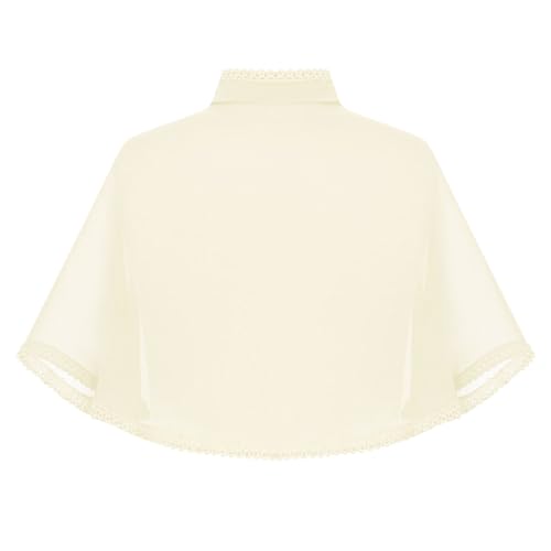 Kids Girls Princess Lace Trim Chiffon Cape Stand Collar Shawl Shoulder Shrug Wedding Party Wrap Cardigan2