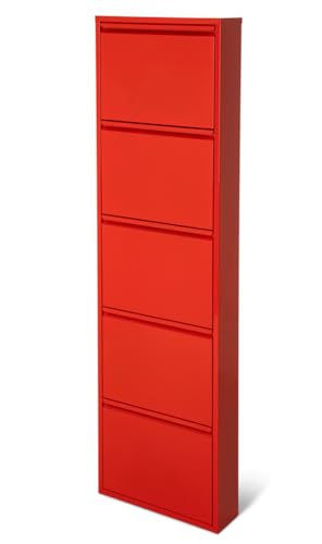 ZStyle Meuble à chaussures ultra fin en acier avec 5 portes à rabat – Meuble à chaussures vertical pour entrée, chambre, couloir, garage, hôtel –...