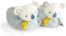DOUDOU ET COMPAGNIE - Chaussons Bébé Naissance Avec Hochet - Yoca le Koala - 0-6 mois - Blanc et Bleu - Idée Cadeau de Naissance pour Filles et Garçons - Pour Offrir Avec Boite Cadeau - DC3675