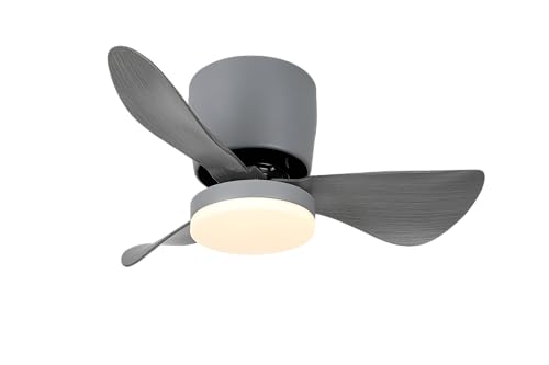 NARVI Ventilador de techo de Metal con 3 aspas, Motor DC, Luz LED 15W Mando a distancia, Regulable, Gris