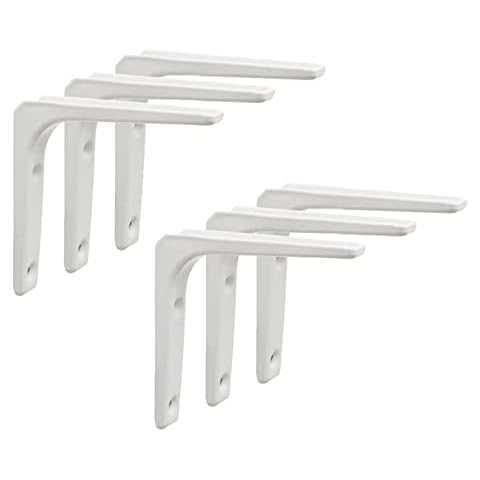 WakiHong 6 Pcs White Shelf Bracket 100mm x 100mm L Shape Shelving Brackets Support Bracket with Matching Screw and Anchors for Table,Wood Board,Bookshelf,Furniture Window Cover
