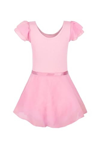 Image of EQSJIU Ballet Leotards for Girls with Removable Skirt Combo Tie Ruffle Sleeve Ballet Dance Dress Outfit 2-12 Years