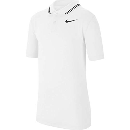 Nike Boy`s Dri FIT Victory Golf Polo Shirt (White(BV0404-100)/Black, Medium)