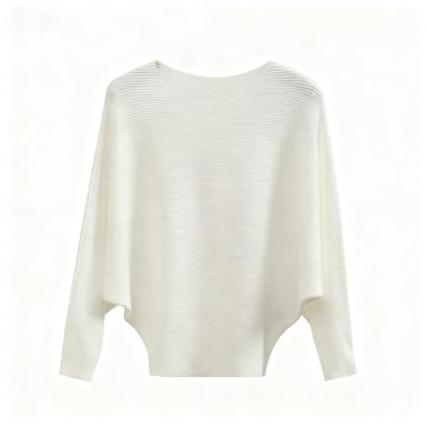 Womens Boat Neck Bat Sleeve Knitted Sweater Autumn Winter Loose Long Warm Pullover and Lightweight Pullovers Tops