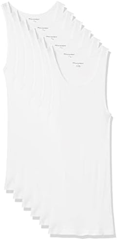 Amazon Essentials Men's Tank Undershirts, Pack of 6, White, Large