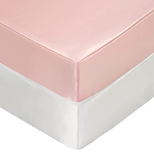 Siinvdabzx 2 Pcs Satin Crib Sheets For Girls, Silky Soft Crib Fitted Sheets For Standard Crib And Toddler Mattress (Pink & White, 52 X 28 X 8In) #TOP1
