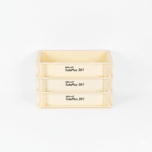 Image of KBDcraft Stackable Storage Bin - Heavy-Duty Plastic Organizer Box and Tray with Straight Walls, small plastic bin totes for storage, 12 inchx8 inchx3 inch, 0.5Gal, Cream, 3 Pack