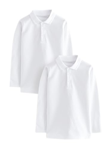 Listers Schoolwear (Pack of 2 Age 3-16 White 100% Cotton School Plain Polo Shirt Long Sleeve Childrens Boys Girls P.E.