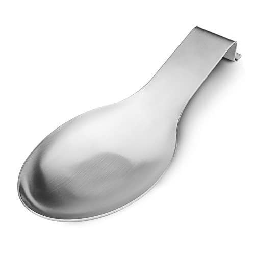 Image of VanlonPro Stainless Steel Spoon Rest, Spatula Ladle Holder, Stainless Steel Utensil Spoon Rest Holder, Brushed Finish, Dishwasher Safe 9.8 x 3.7 Inch (Silver 1PC)