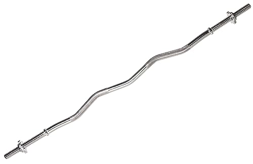 Image of Signature Fitness Fitvids Standard Threaded Curl Barbell Curl Bar with Collars - 48 inch - Style #Barbell Only, Chrome - Chrome