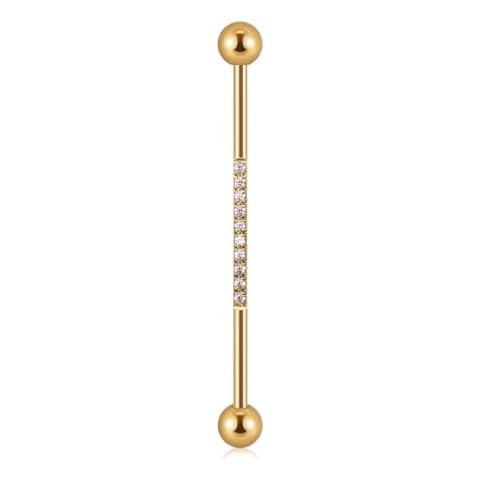 Niaspi 14G CZ Industrial Barbell Earrings for Women Men Surgical Steel Cubic Zircon Industrial Bar Long Cartilage Helix Piercing Barbell Earrings Industrial Piercing Jewelry (Gold) Cover