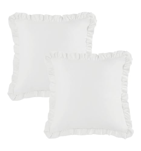 Image of Velvet White 24x24 Pillow Covers, Set of 2 Decorative Ruffle Cushoin Pillow Covers for Sofa Couch