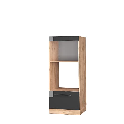 Vicco Armario para microondas Fame-Line, Antracita Alto Brillo/Roble Dorado, 60 cm Abierto