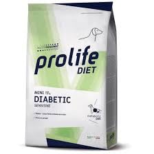 Prolife Diabetic Perro Mini Adult 1,5 kg, alimento dietético para perros adultos de talla pequeña con diabetes mellitus sabor melocotón.