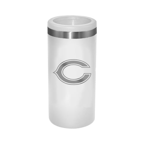 The Memory Company Officially Licensed Personalized 12oz White Stainless Steel Slim Can Holder,CBE - Chicago Bears