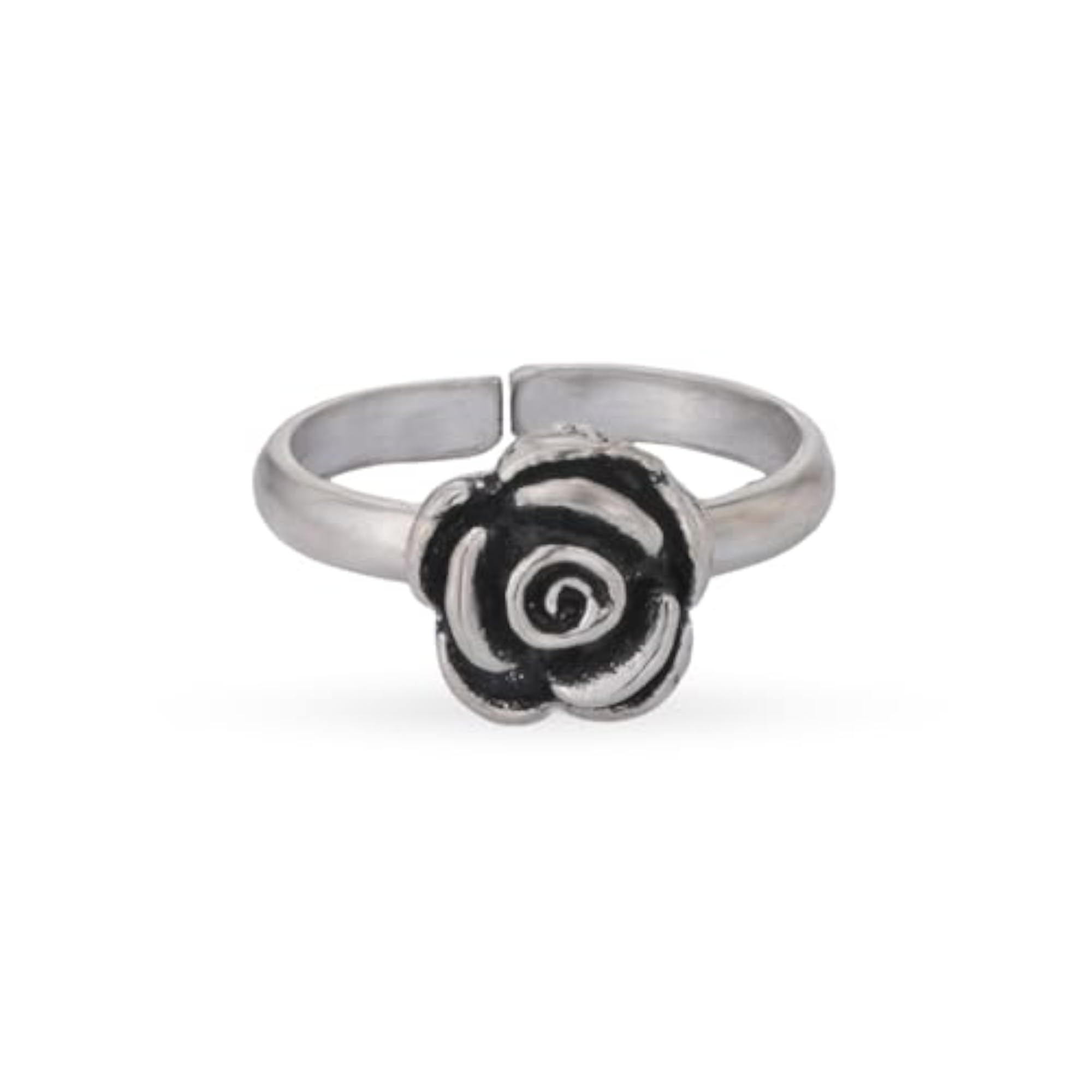 925 Oxidised Silver Rose Toe Ring, Adjustable