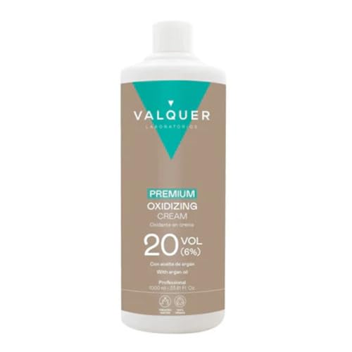 VALQUER Agua Oxigenada Premium en Crema 20 Volúmenes 6% | Oxidante Perfumado para Coloración Permanente y Decoloración Capilar con Aceite de Argán | Uso Profesional | 1L