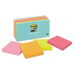 Post-it Notes Super Sticky Pads in Miami Colors, 3 X 3, 90/Pad, 12 Pads/Pack