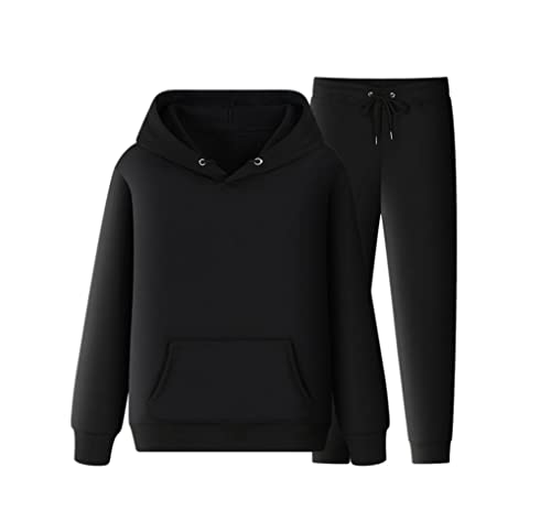 Survêtement à capuche homme femme ensemble pantalon long polaire chaud noir