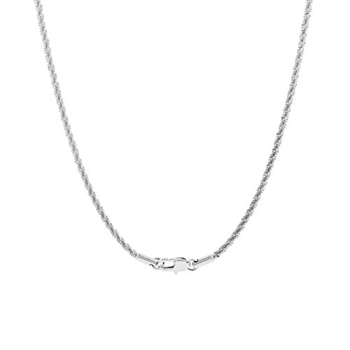 Conran Kremix Silver Snowflakes Thin Rope Chain Diamond-Cut 2.4Mm Non-Tarnish Stainless Steel Necklace For Women Men Girls Boys 16 Inches #TOP22