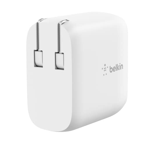 Belkin 40W Dual Port USB C Wall Charger Block - USB C Fast Charging for Apple iPhone, iPad, Samsung Galaxy Phone, & More - Programmable Power Supply Tech - Folding Prongs - White by Belkin - Used condition - US$17.28