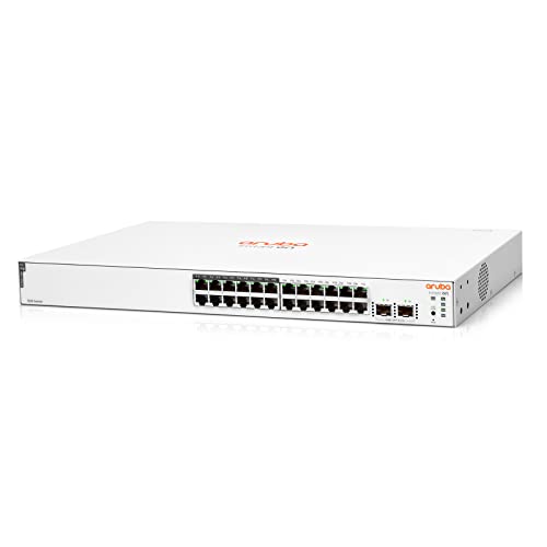 HPE Networking Instant on Switch Series 1830 Commutateur Ethernet de Couche 2 géré intelligemment 24 Ports avec PoE | 24 x 1 G | 2 x SFP | 12 x CL4 PoE (195 W) | sans Ventilateur | Cordon UK