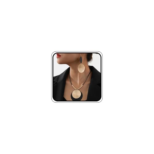 CIWEAI Black and Gold Disc Jewelry Sets for Women Boho Round Leather Cord Pendant Necklace Fashion Large Circle Medallion Dangle Hook Earrings Statement Necklaces (Gold-1)