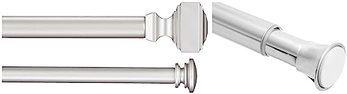 Image of AmazonBasics 1 inchW Double Extendable Tension Curtain Rods with Square Finials Set, 36 inch to 72 inch, Nickel & AmazonBasics Shower Adjustable -Length Curtain Tension Rod - 24-36 inch, Chrome