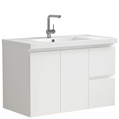 Jpnd 36" Bathroom Vanity With Sink Combo Wall Mounted Storage Cabinet Set With Two Soft Close Drawers And Doors, Modern Design With Invisible Handle,Resin Basin Sink Top(Faucet And Drain Not Included) #TOP9