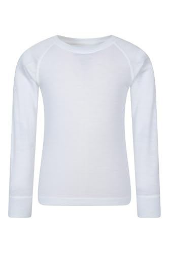 Mountain Warehouse Merino Kids Round Neck Thermal Baselayer Top – Long Sleeve, Lightweight, Antibacterial, Breathable & Quick Dry T-Shirt - Travelling & Outdoors White Kids Size 7-8 Years