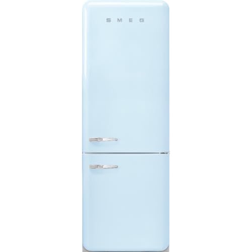Smeg FAB38 Retro Style Refrigerator with Bottom Freezer – Made in Italy – Multiflow Cooling – LED Lighting – Glossy Finish – 3 Adjustable Glass Shelves - Pastel Blue