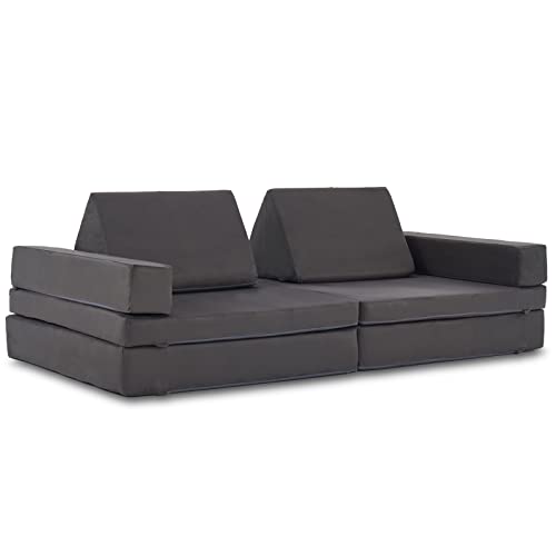Jela Kids Couch Extended Size 8Pcs For Family, Floor Sofa Couch Modular Funiture For Kids Adults, Playhouse Play Set For Toddlers Babies, Modular Foam Play Couch Indoor 66" X 33" X 22" Darkgrey #TOP2