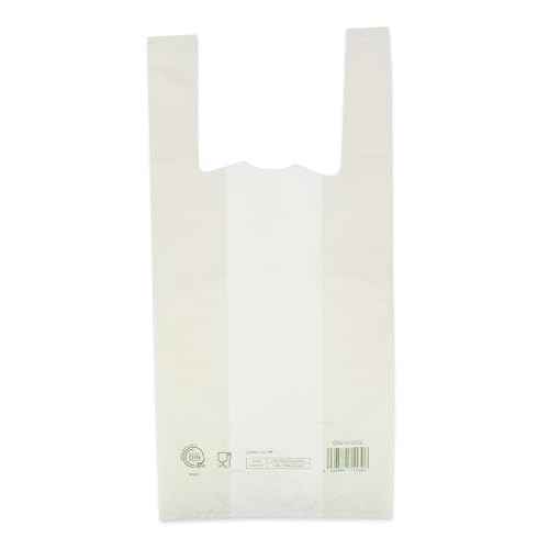 Monouso | 100 Bolsas de plástico, Classic, Bolsa Camiseta, Home Compost, Biodegradables, Resistentes, Comercios, Supermercados | 35x45cm G70