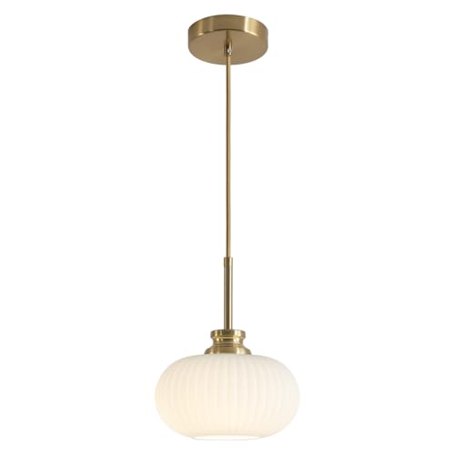 KCO Lighting Mid Century Moderne Hängeleuchte Vintage Gold Pendelleuchte Große Milchglas Hängeleuchte Leuchte Antik Messing Pendelleuchten Kücheninsel