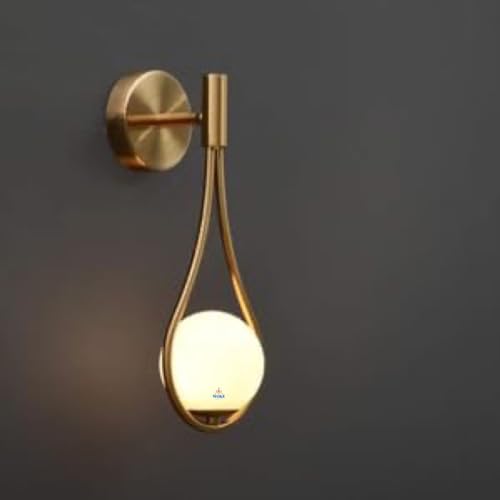 Image of WOKE Light Frosted Glass Globe Shade Contemporary Wall Mounted Light Fixture for Home Decor Bathroom Bedroom Hallway Living Room (Golden) (Bulb not Included) 78942
