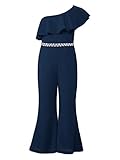 Freebily Kids Girls Fashion Halter Neck Chiffon Gowns Sleeveless High Waist Wide Leg Maxi Romper Jumpsuit Formal Dress Outfit Navy Blue B 10 Years