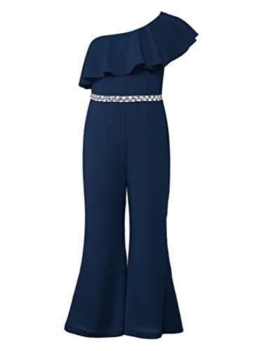 Freebily Kids Girls Fashion Halter Neck Chiffon Gowns Sleeveless High Waist Wide Leg Maxi Romper Jumpsuit Formal Dress Outfit Navy Blue B 10 Years