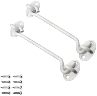 2 pcs Privacy Hook and Eye Latch, 6InchHeavy Duty Barn Door Latch Door Lock，Hardware Sliding Door Lock Eye Hook Latch with Screws, Solid Thicken Stainless Steel Latch(White) image 5